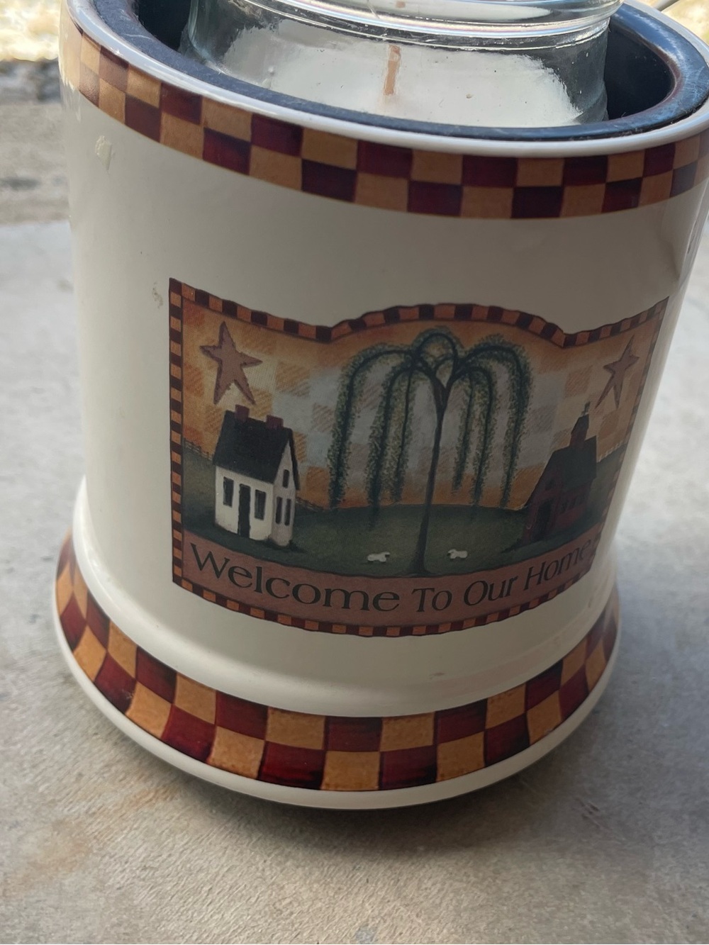 Country Primitive Electric Jar CANDLE WARMER ~ Welcome To Our Home ~
